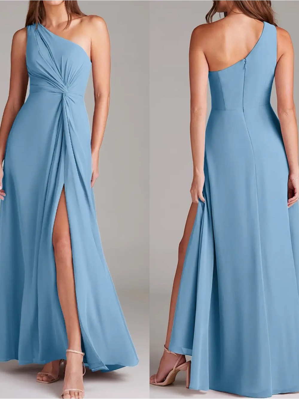 Azazie | Steel Blue Brooke Chiffon One Shoulder Bridesmaid Maxi Dress